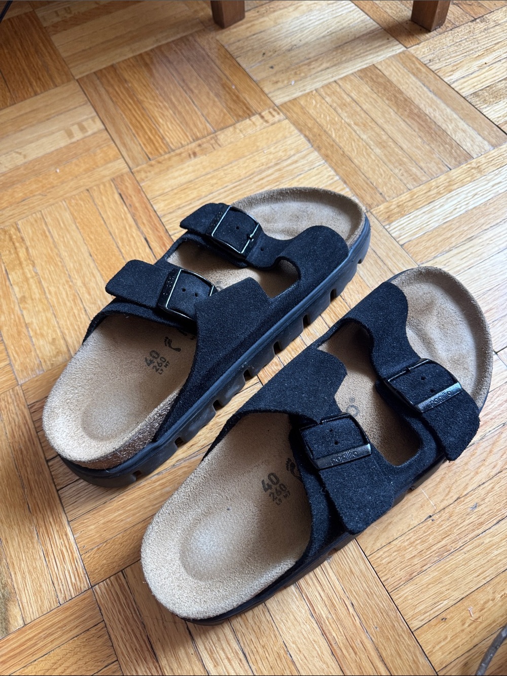 Birkenstock Papillio Black Double-Buckle Arizona Chunky Sandal Suede Platform